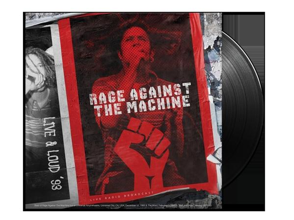 Rage Against The Machine poszter, fekete bakelit lemezzel a jobb oldalon.