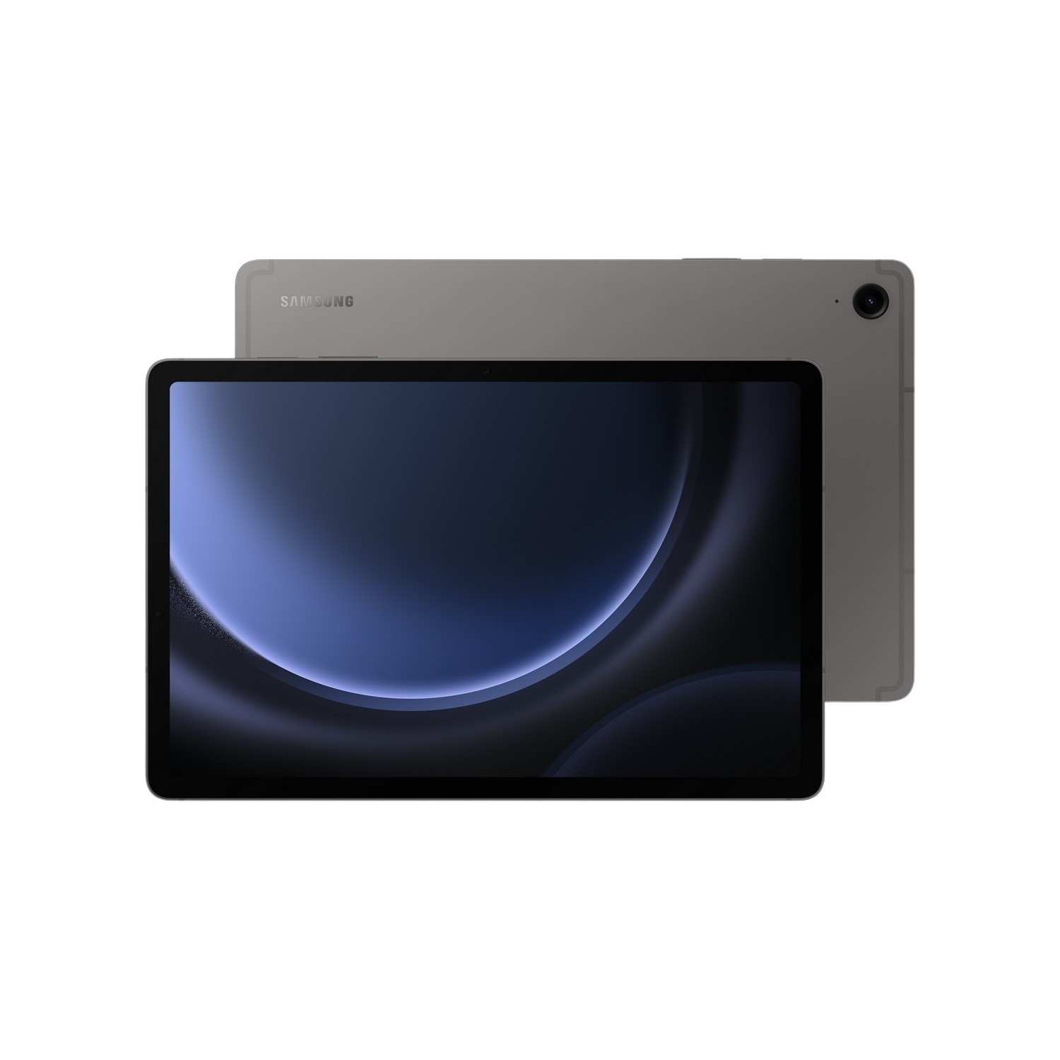 Tablette noire affichant un dégradé bleu et violet foncé. Une deuxième tablette se trouve derrière la première.