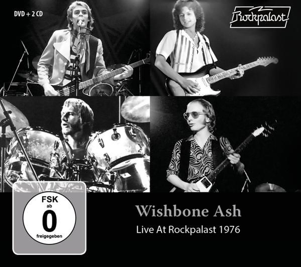 Schwarz-Weiß-Foto der Wishbone Ash-Band, die Live At Rockpalast 1976 auftritt.