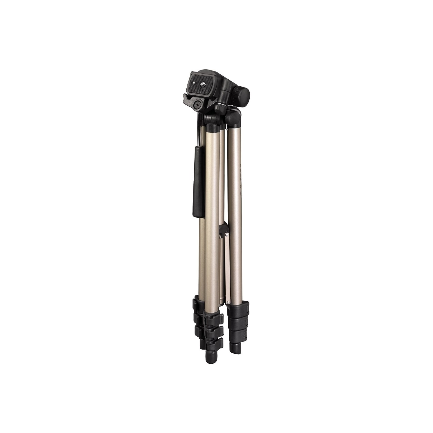 Beyaz zemin üzerinde katlanmış tripod, açılı görünüm.