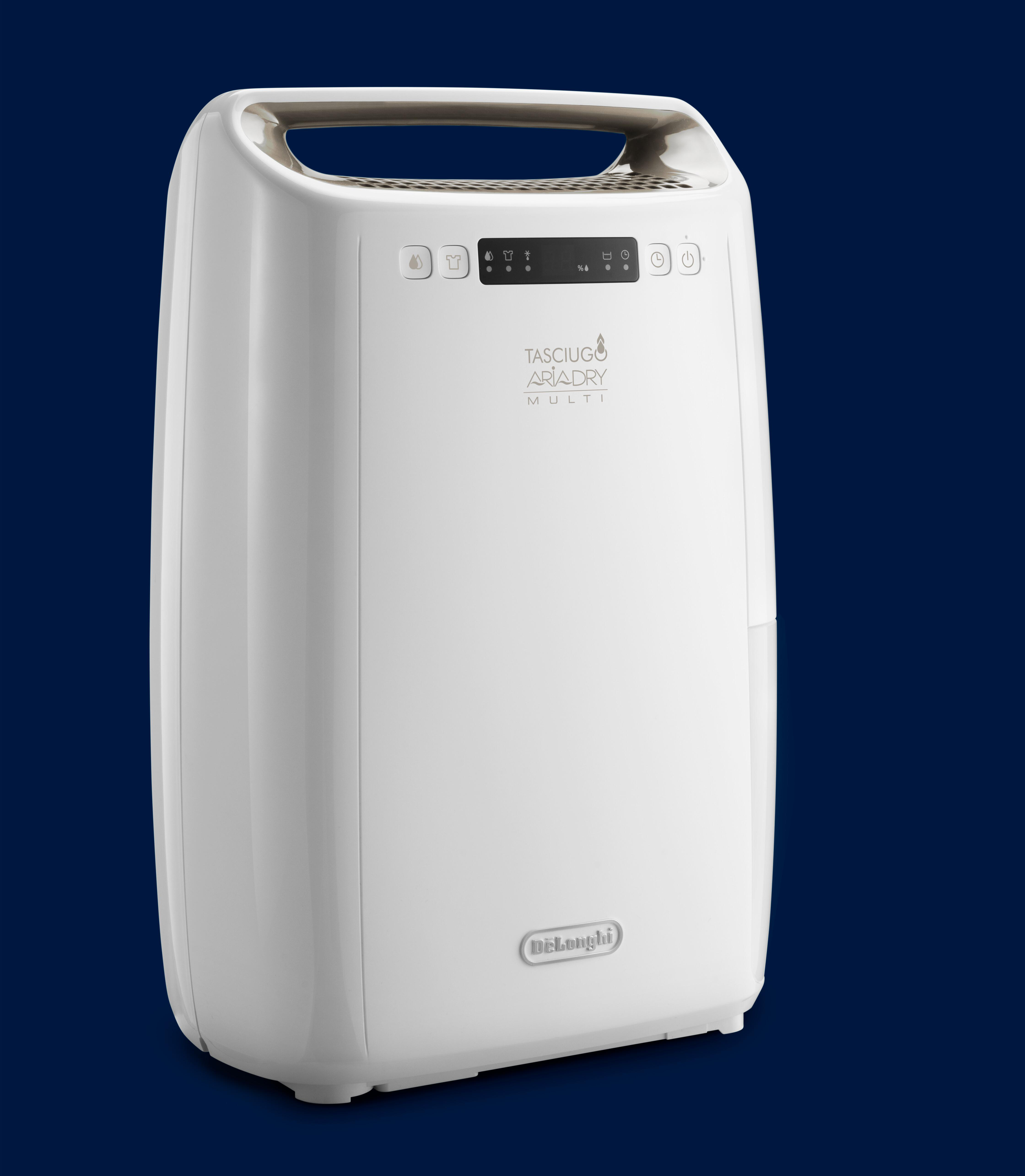 Ein weißer Delonghi AriaDry Multi Luftentfeuchter.