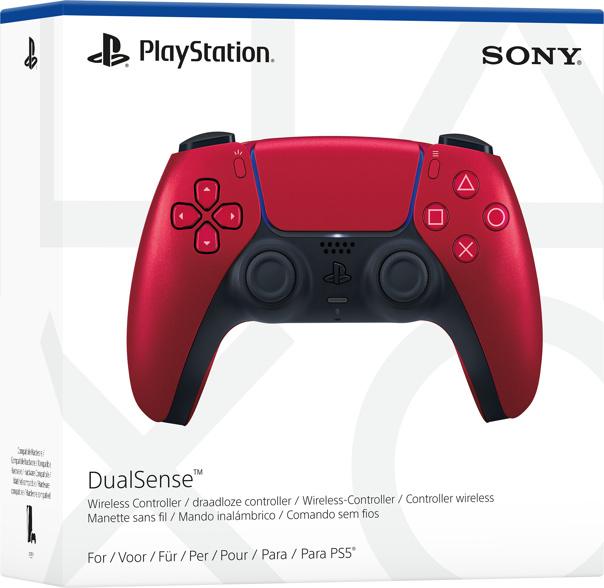 Roter und schwarzer PlayStation DualSense-Controller in der Box.