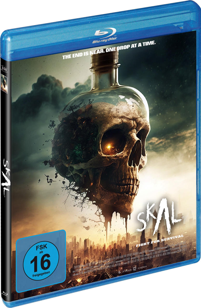 Blu-ray-Filmhülle mit einem Totenkopfbild und dem Text 'SKAL FIGHT FOR SURVIVAL'.