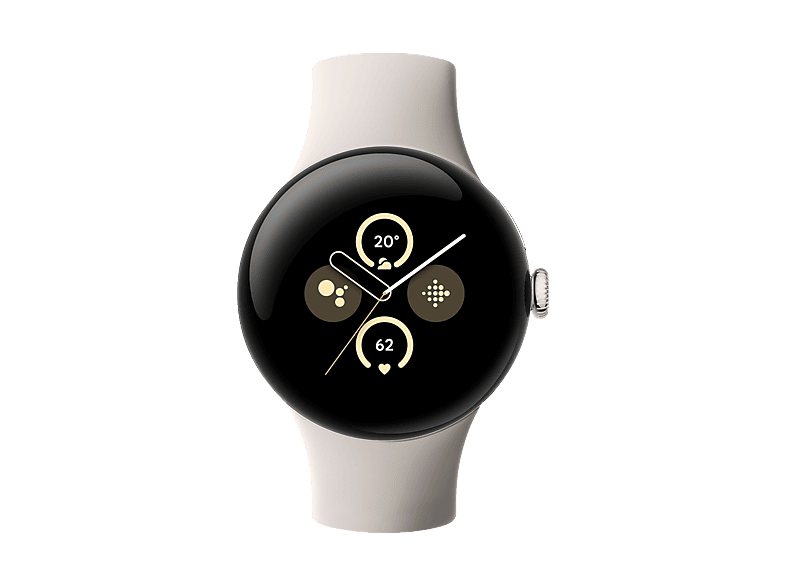 GOOGLE Pixel Watch 2 (LTE) Smartwatch Aluminium  Fluorelastomer, 130–175 mm, 165–210 mm, Polished Silver/ Porcelain 