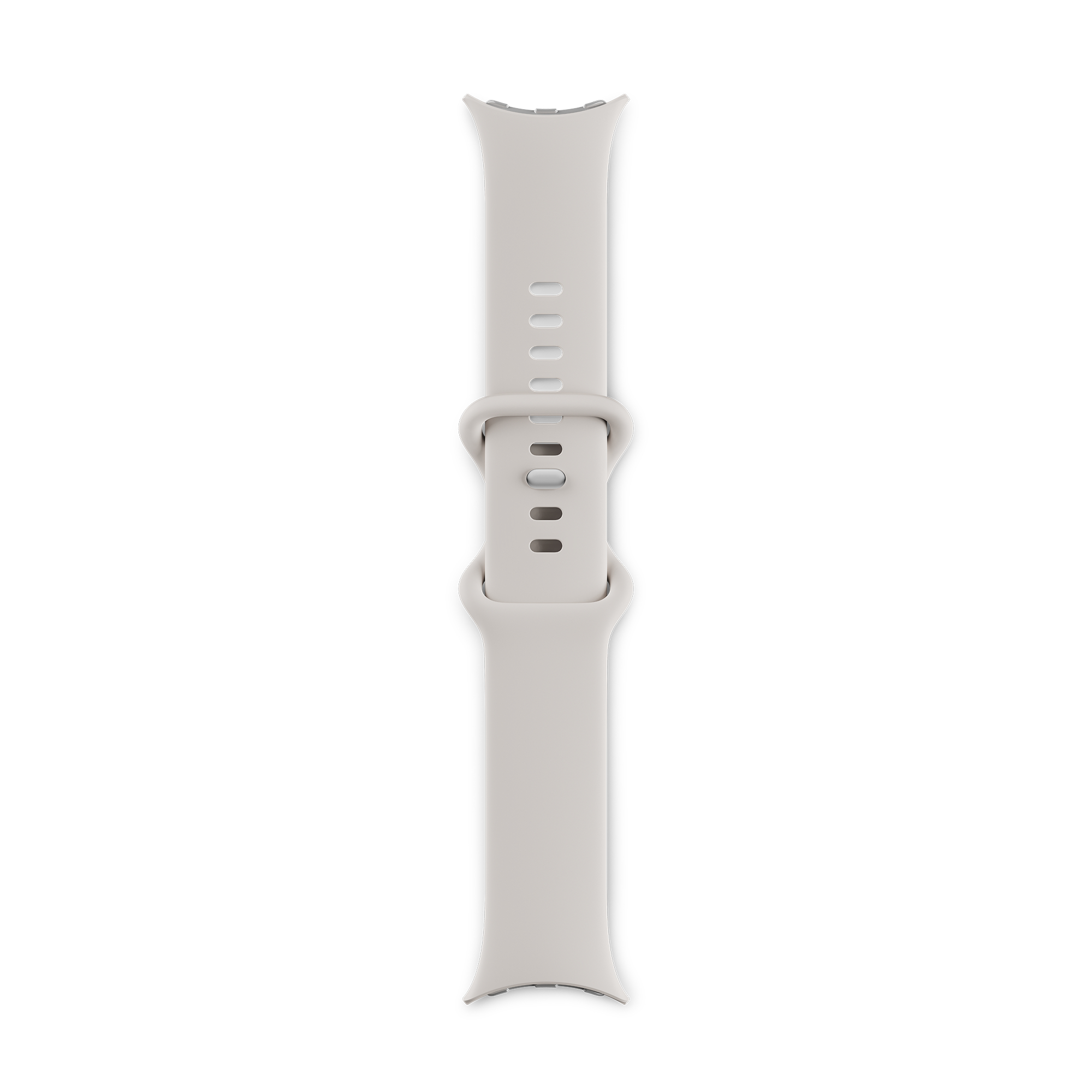 Graues Uhrenarmband mit Schnalle auf weißem Hintergrund.
