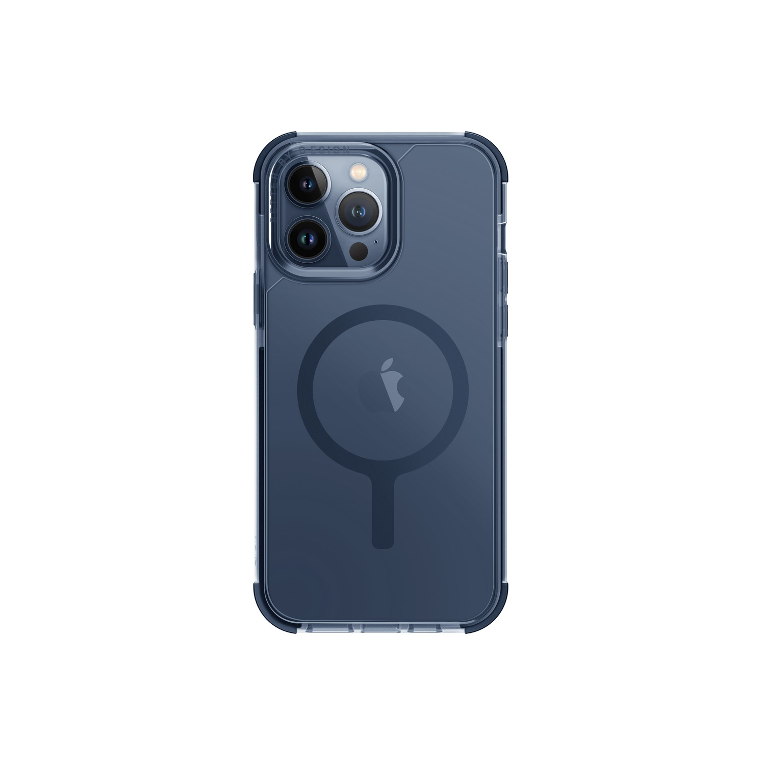 Une coque de téléphone bleue avec un cercle et un téléphone.