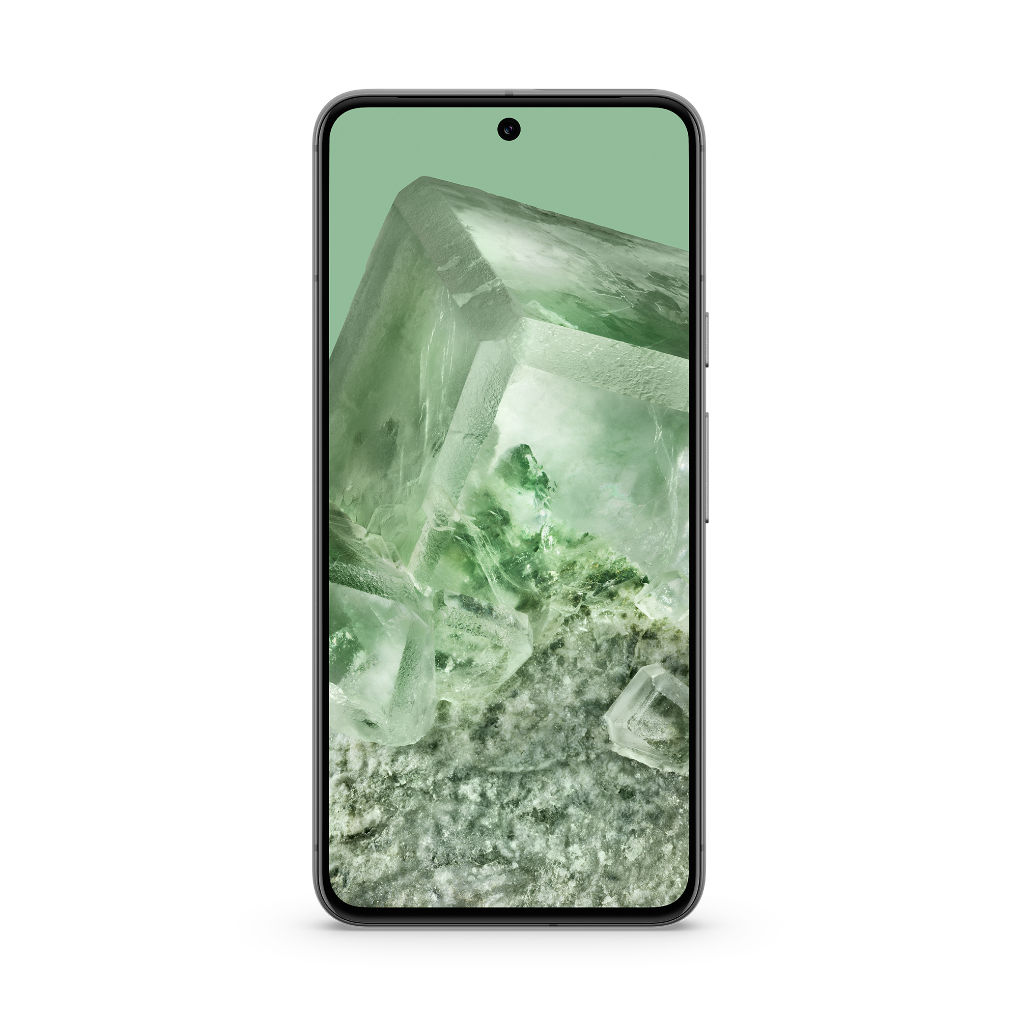Ein Smartphone-Bildschirm, der eine Felsformation mit grünen Kristallen zeigt.