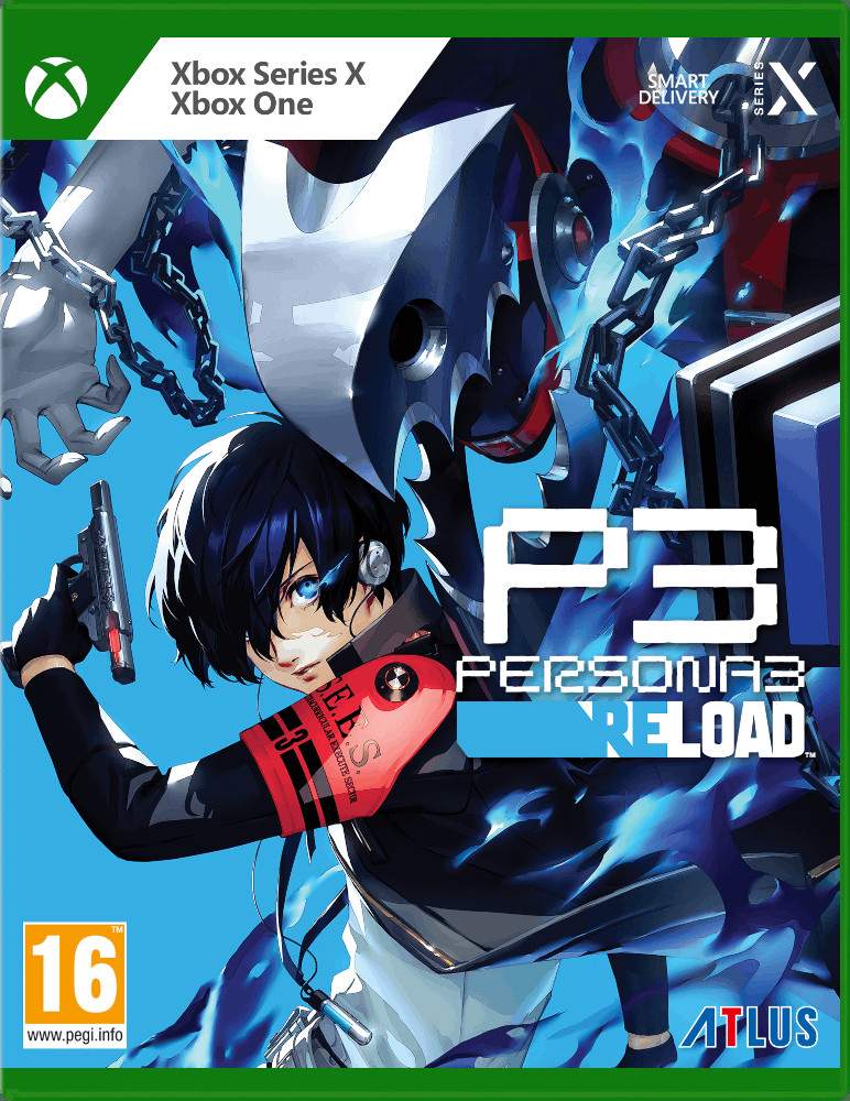 Xbox Series X gamebox voor Persona 3 Reload. De cover art toont een personage.
