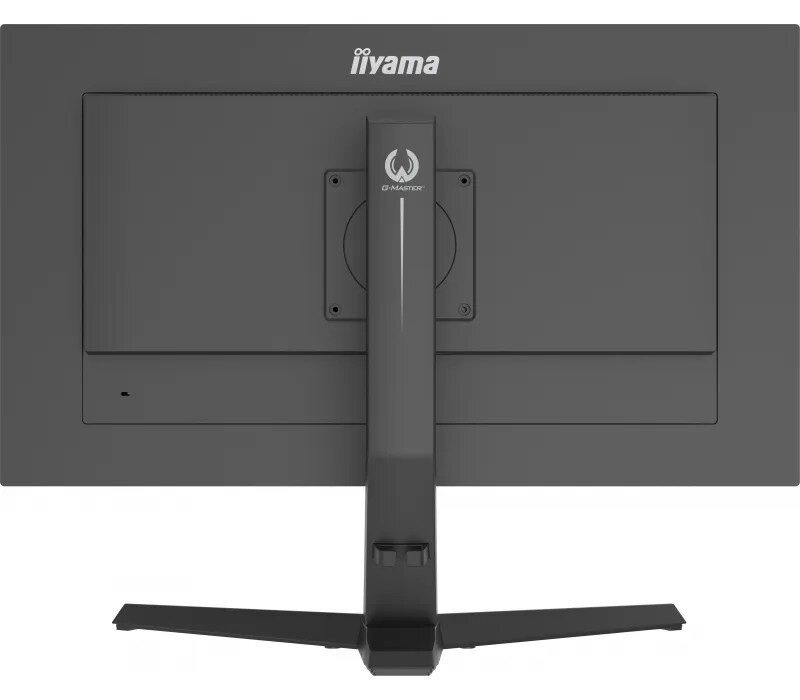 Tył czarnego monitora ze stojakiem i logo iiyama.