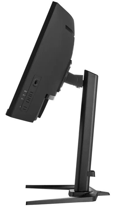 Widok z boku czarnego monitora komputerowego na stojaku.