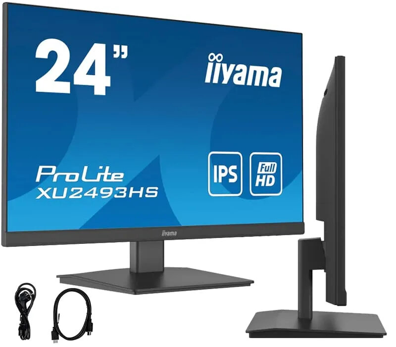 24-calowy monitor komputerowy. Czarna ramka. Widok z boku pokazuje profil monitora.