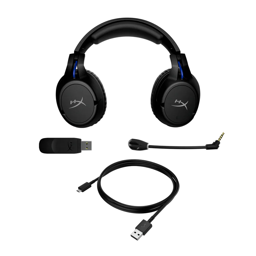 Auriculares con dongle USB, micrófono y cable USB. Color negro. Fondo blanco.