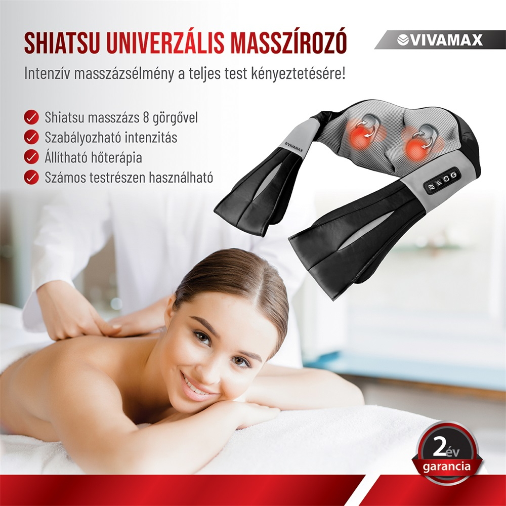 Egy nő hátmasszázst kap egy masszázskészülékkel. A készülék a levegőben van.