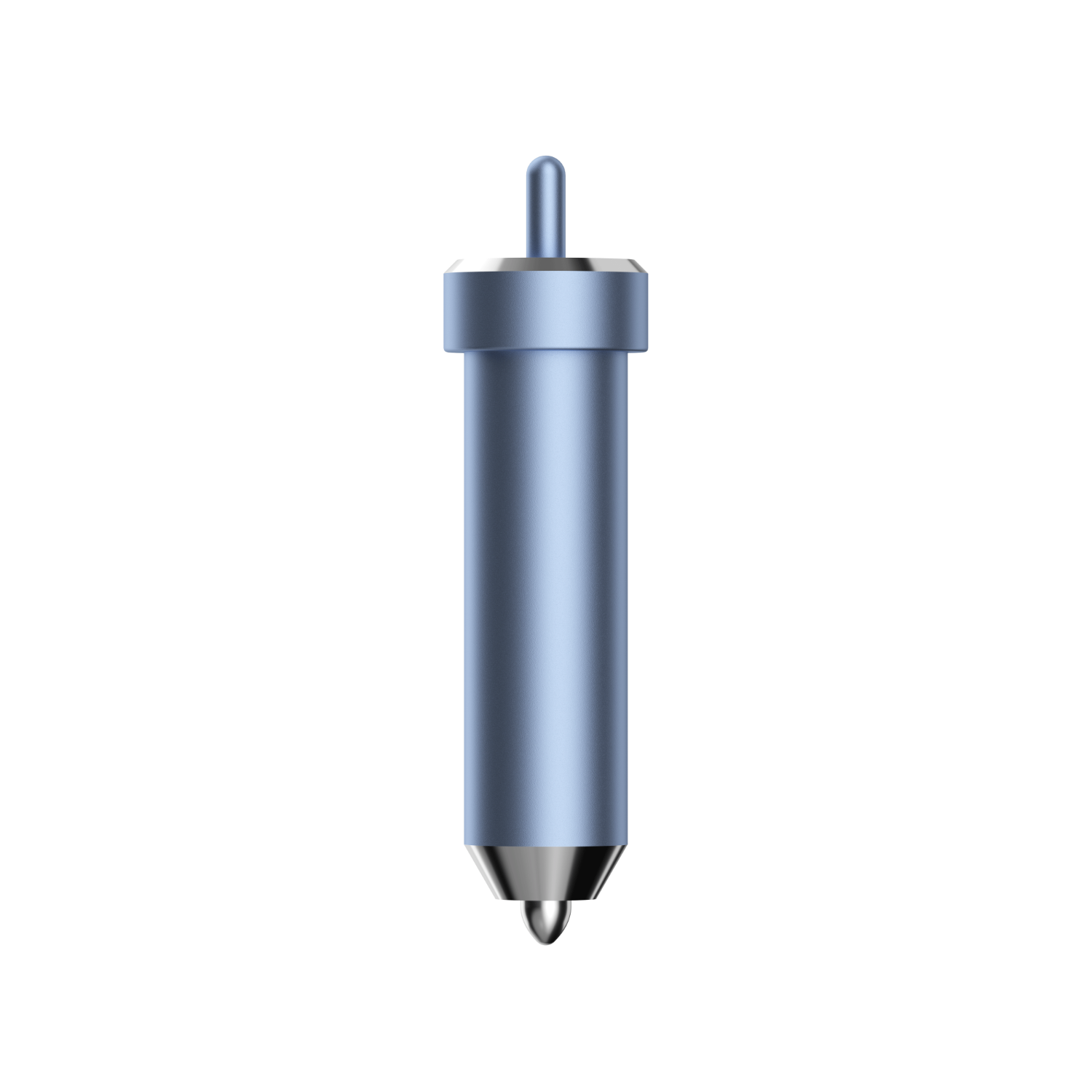 Blue cutting tool tip with a silver tip, used for crafting.