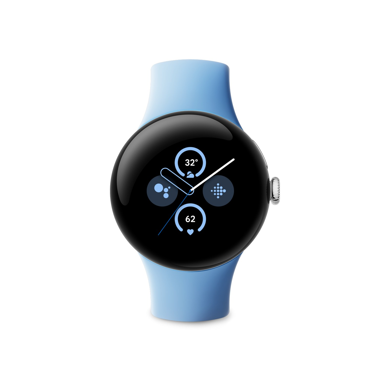 A black and blue smartwatch with a black circular screen.