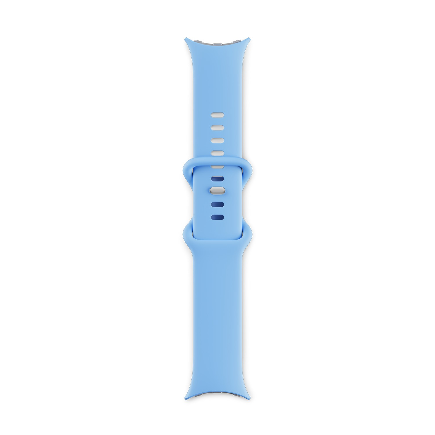 Light blue watch strap with a buckle, centered on a white background.
