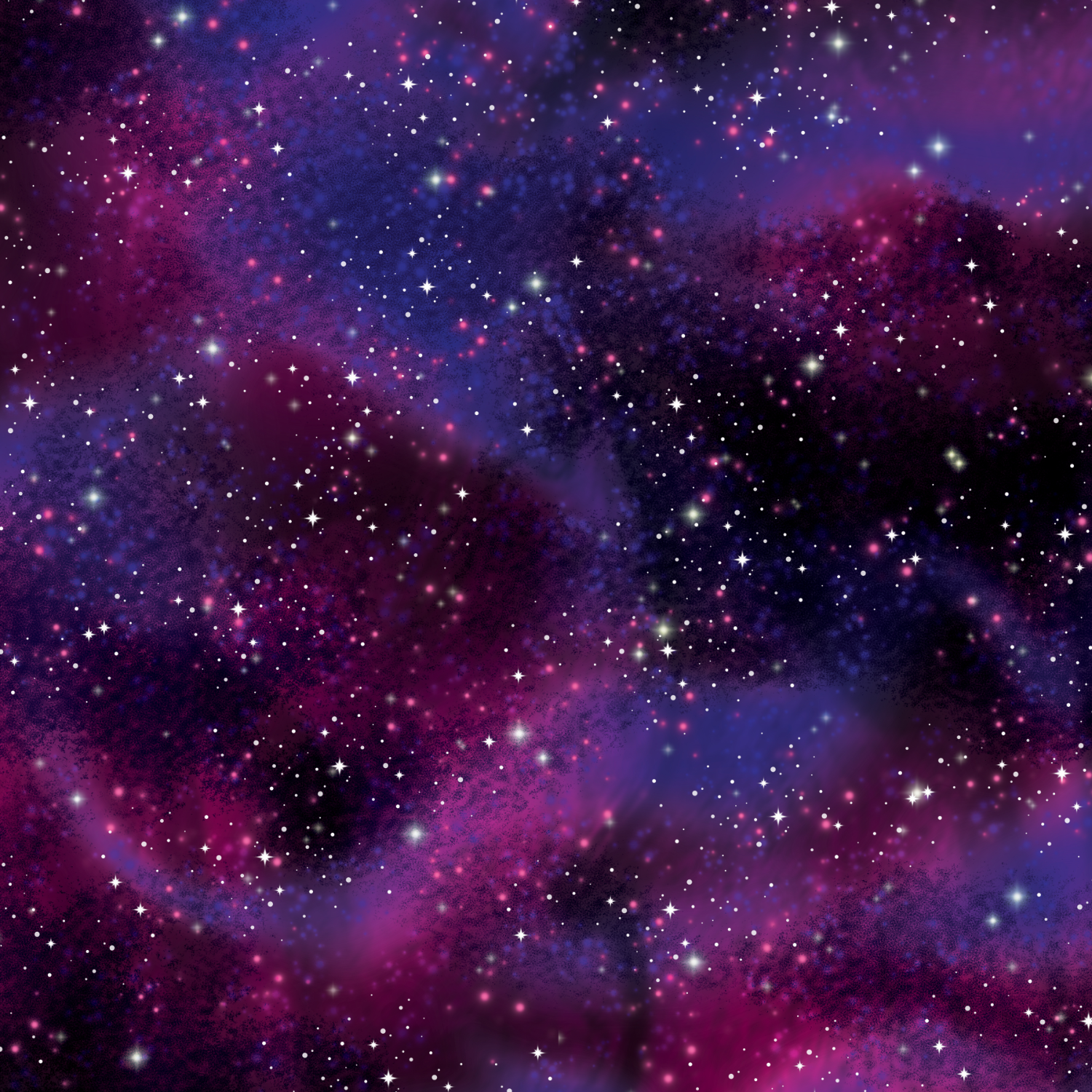 A space-themed background with purple and blue nebula and many stars.