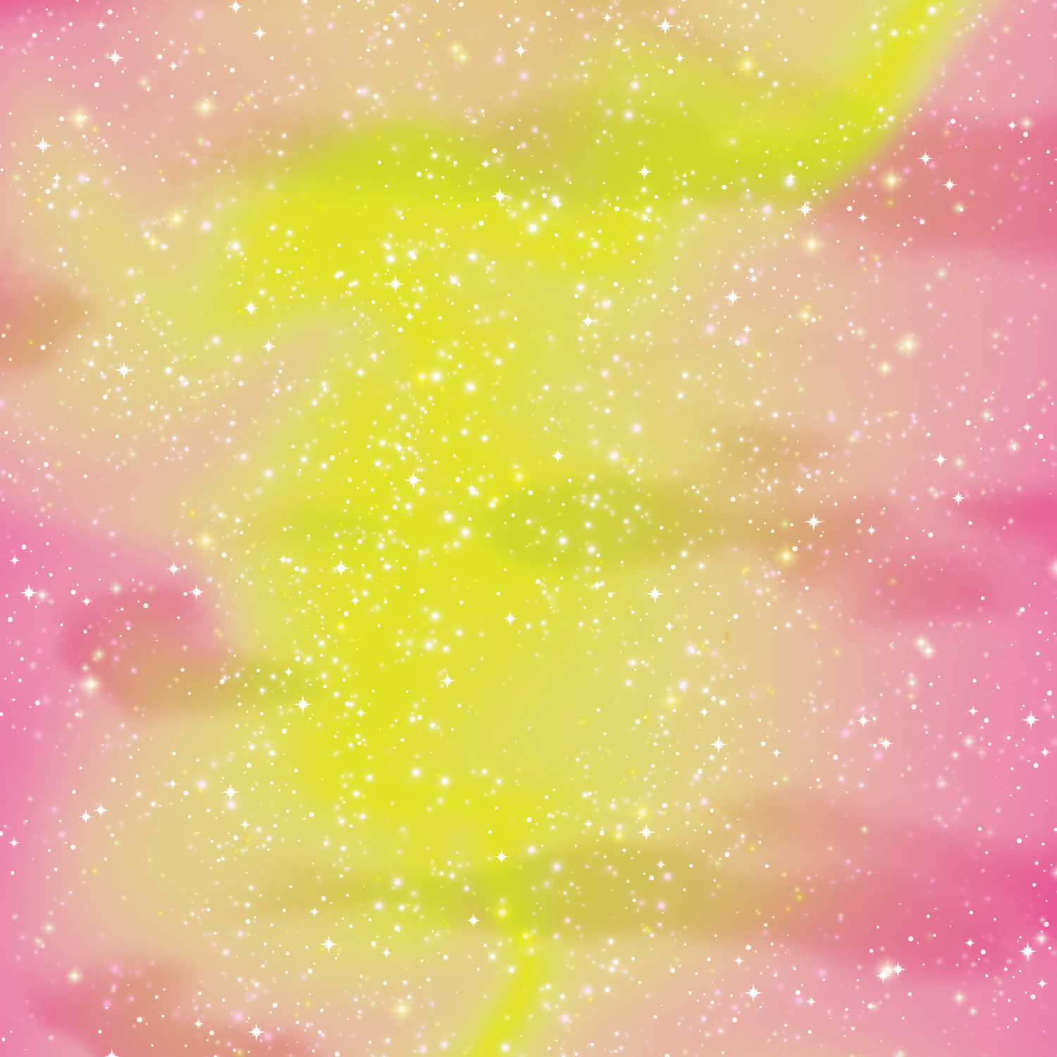 Pink and yellow background with many white sparkles.
