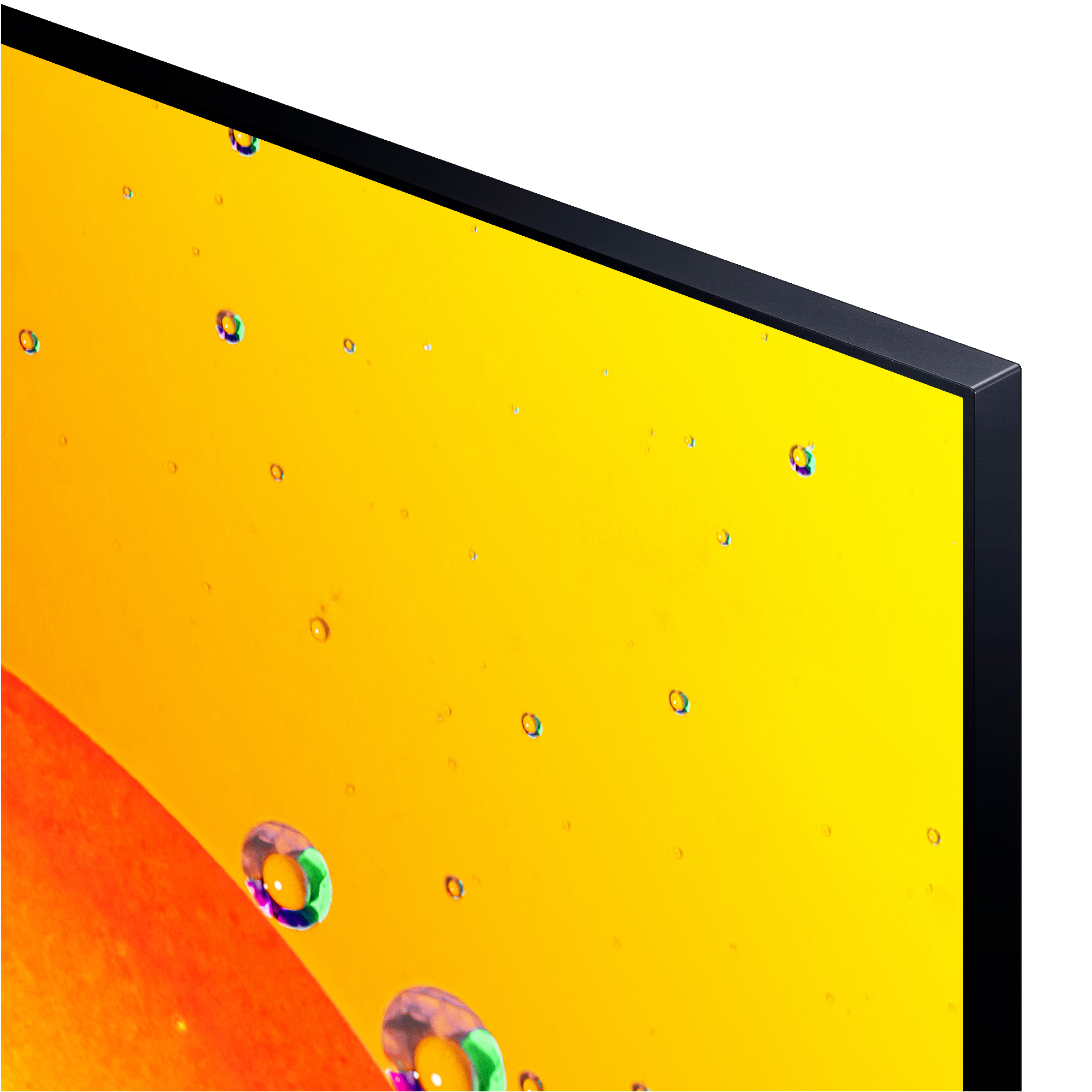 Primer plano de un fondo amarillo y naranja con gotas de agua en un marco negro.