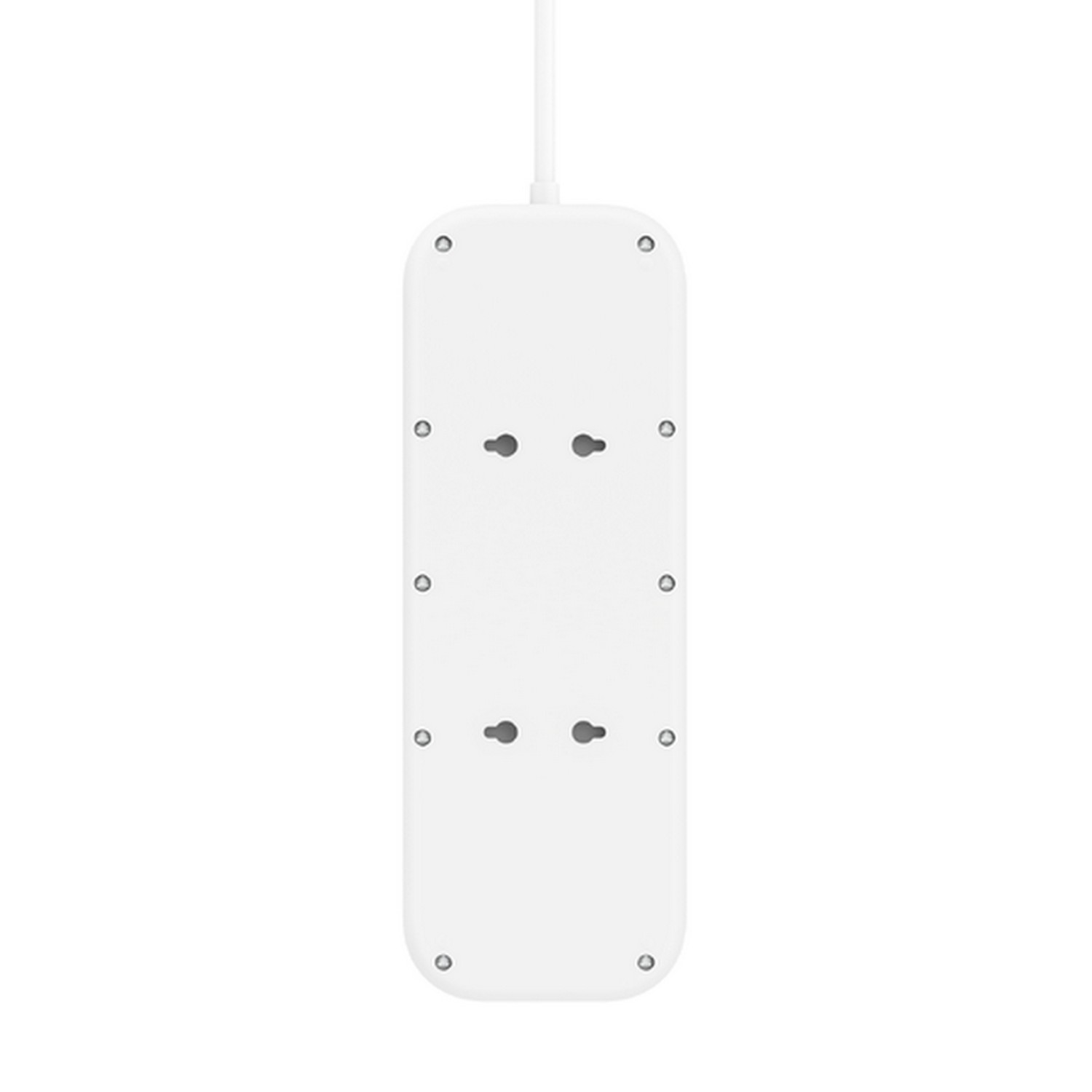 Multiprise blanche avec plusieurs prises et un cordon blanc.