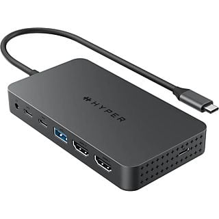 Hub USB/Concetrador - Hyper Next Dual, 7 puertos, HDMI, USB-C, USB-A, 100 W, Gris