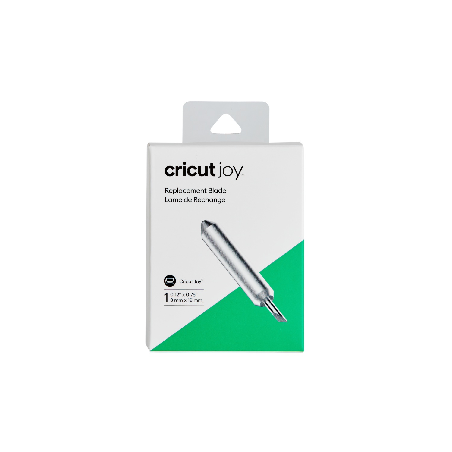 Cricut Joy replacement blade in a package, green and white.