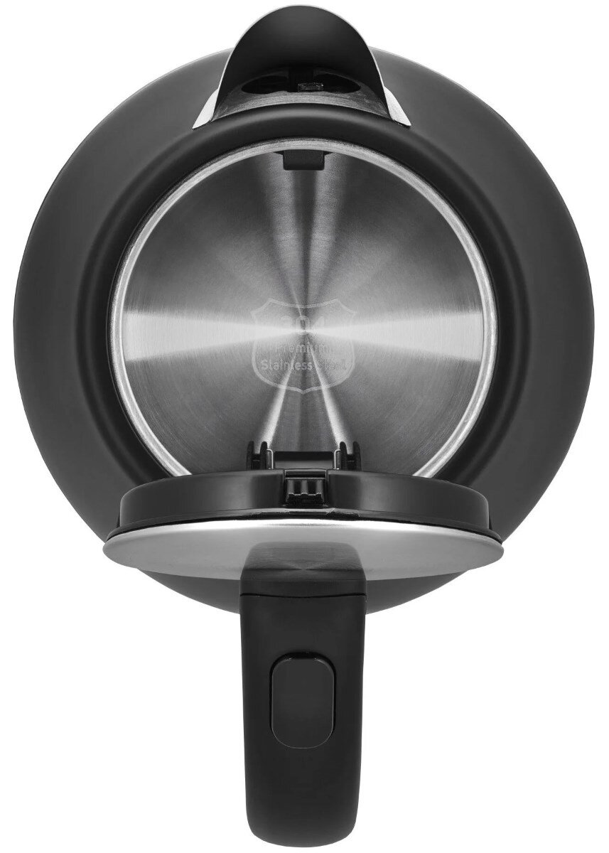 Widok z góry na czajnik elektryczny z otwartą pokrywą.