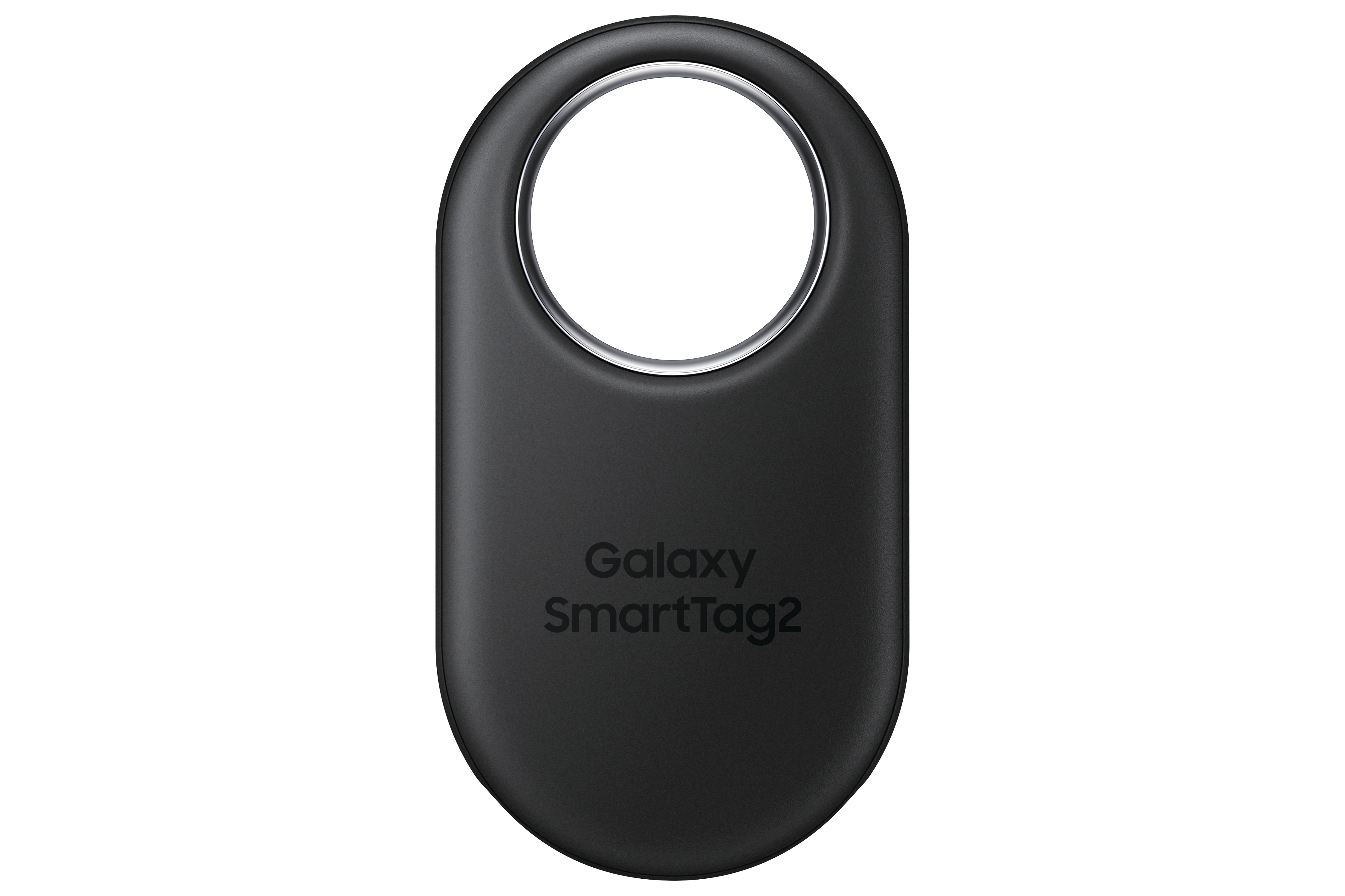 Schwarzer Samsung Galaxy SmartTag2 mit silbernem Ring.