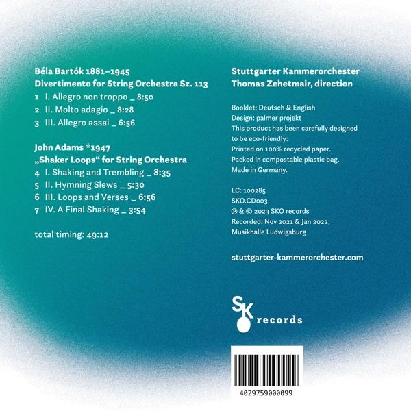 Ein CD-Cover mit Text über ein Streichorchester, mit einem Barcode.