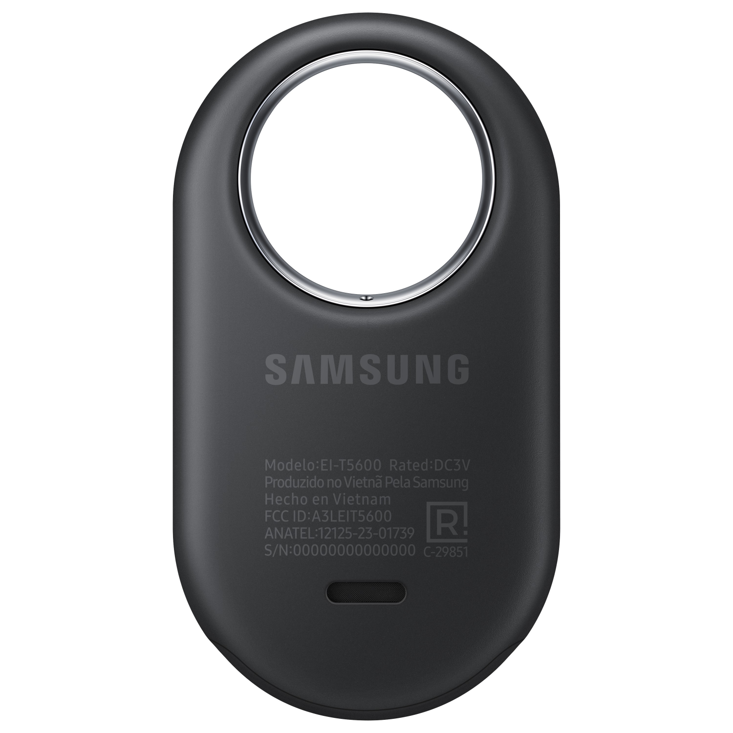 A black Samsung remote control with a circular design and the Samsung logo on it.