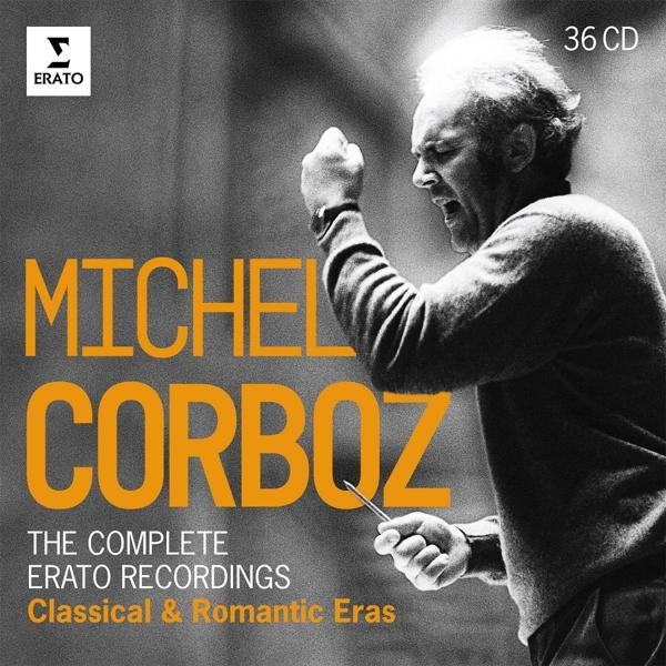 Michel Corboz album borító, gesztikuláló férfi, narancssárga szöveg, 36 CD logó.