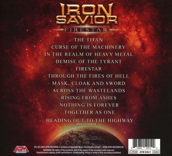 Albumcover mit Trackliste von Iron Savior - Firestar.