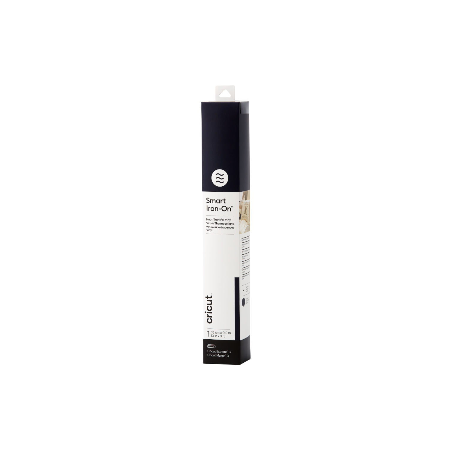 Black vertical package with Smart Iron-On label. Cricut logo is visible.