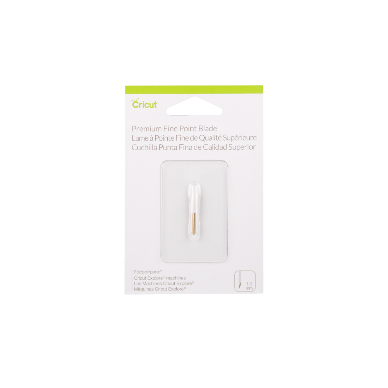 Cricut blade package with a blade displayed inside.