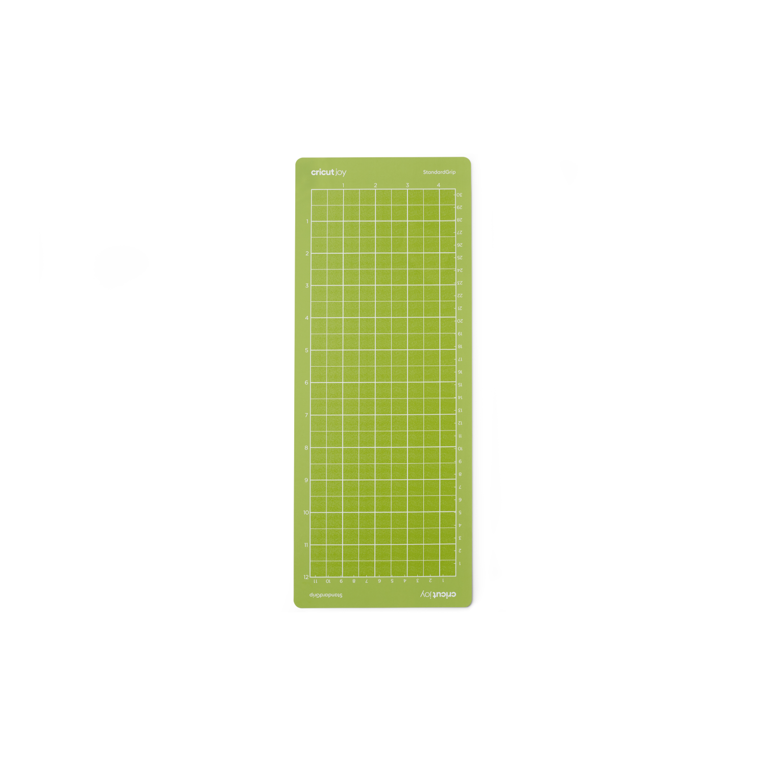 Groene snijmat met rasterlijnen, Cricut Joy-branding en een witte achtergrond.