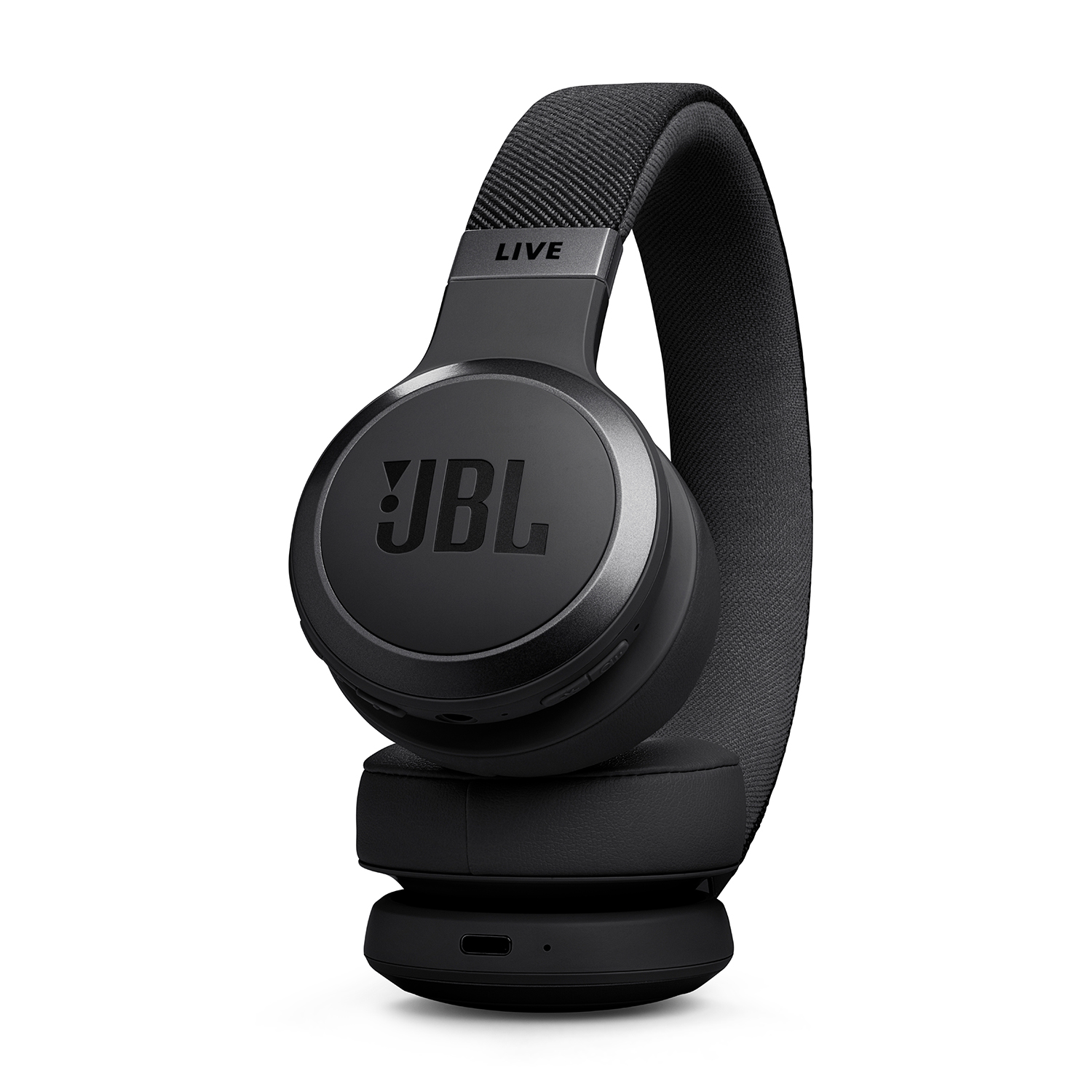Cuffie JBL Live nere, angolate, con il logo del marchio e la parola 'LIVE' sulla fascia.