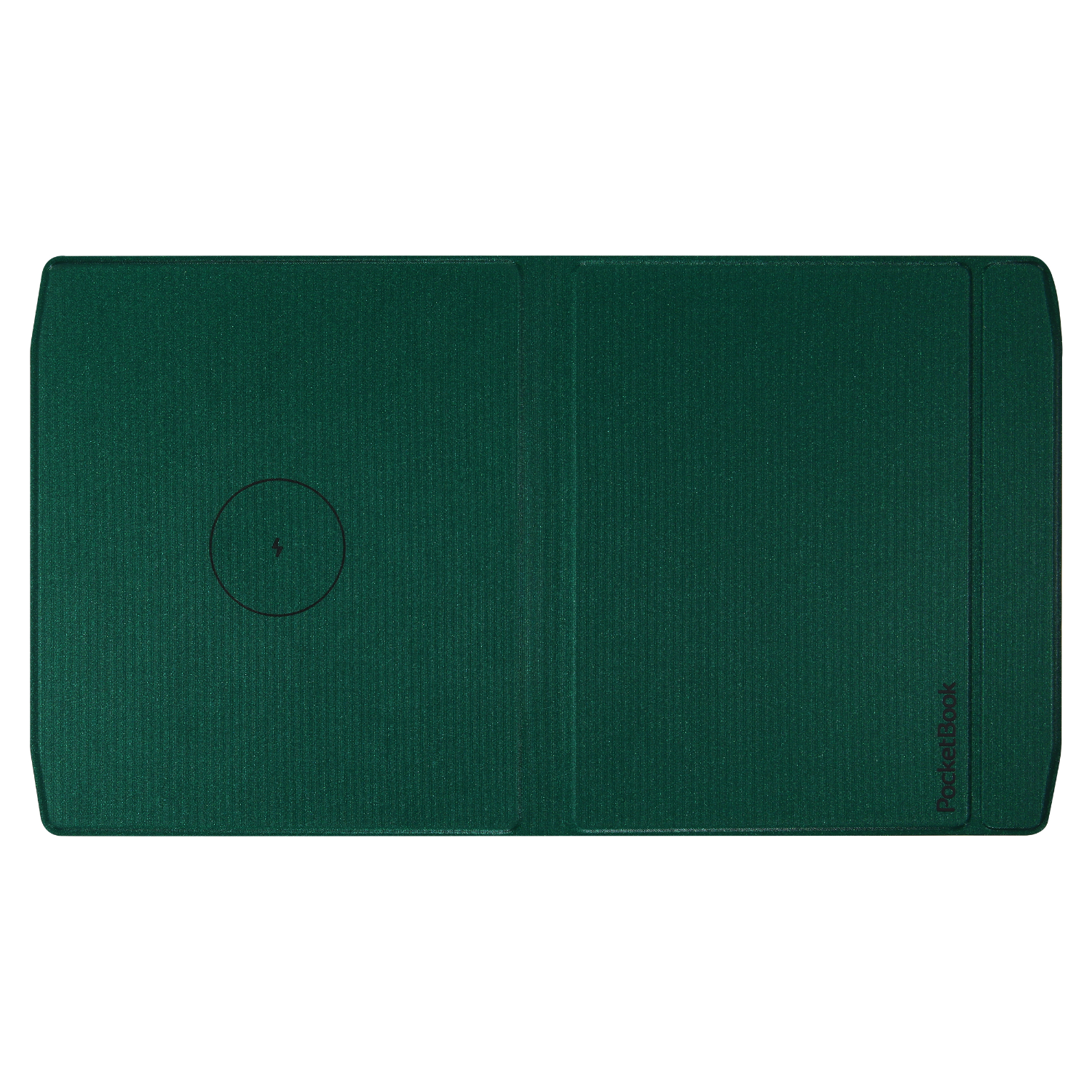 Groene PocketBook e-readerhoes met een oplaadsymbool.