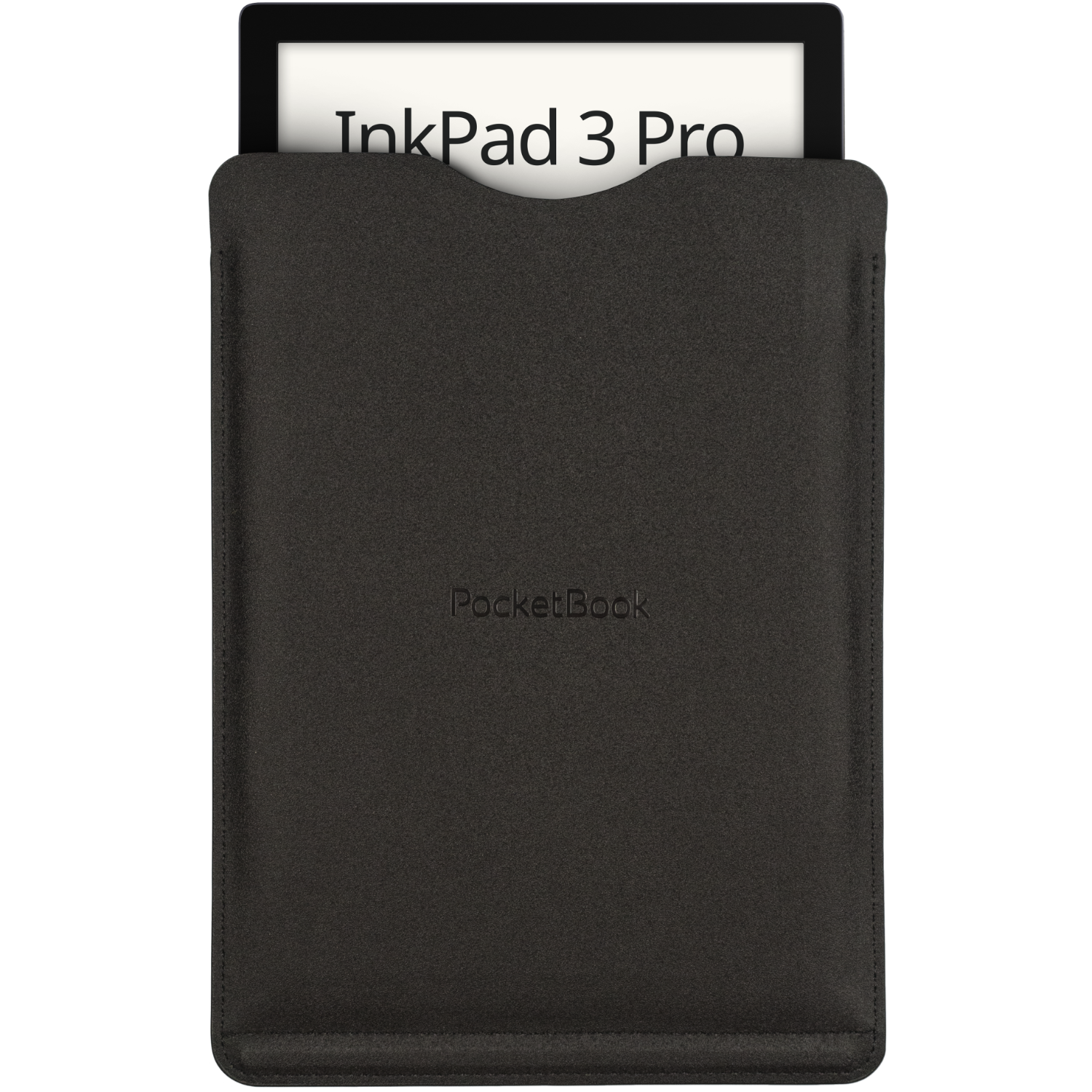 Zwarte ereader in een zwarte hoes. De ereader is gelabeld met InkPad 3 Pro.