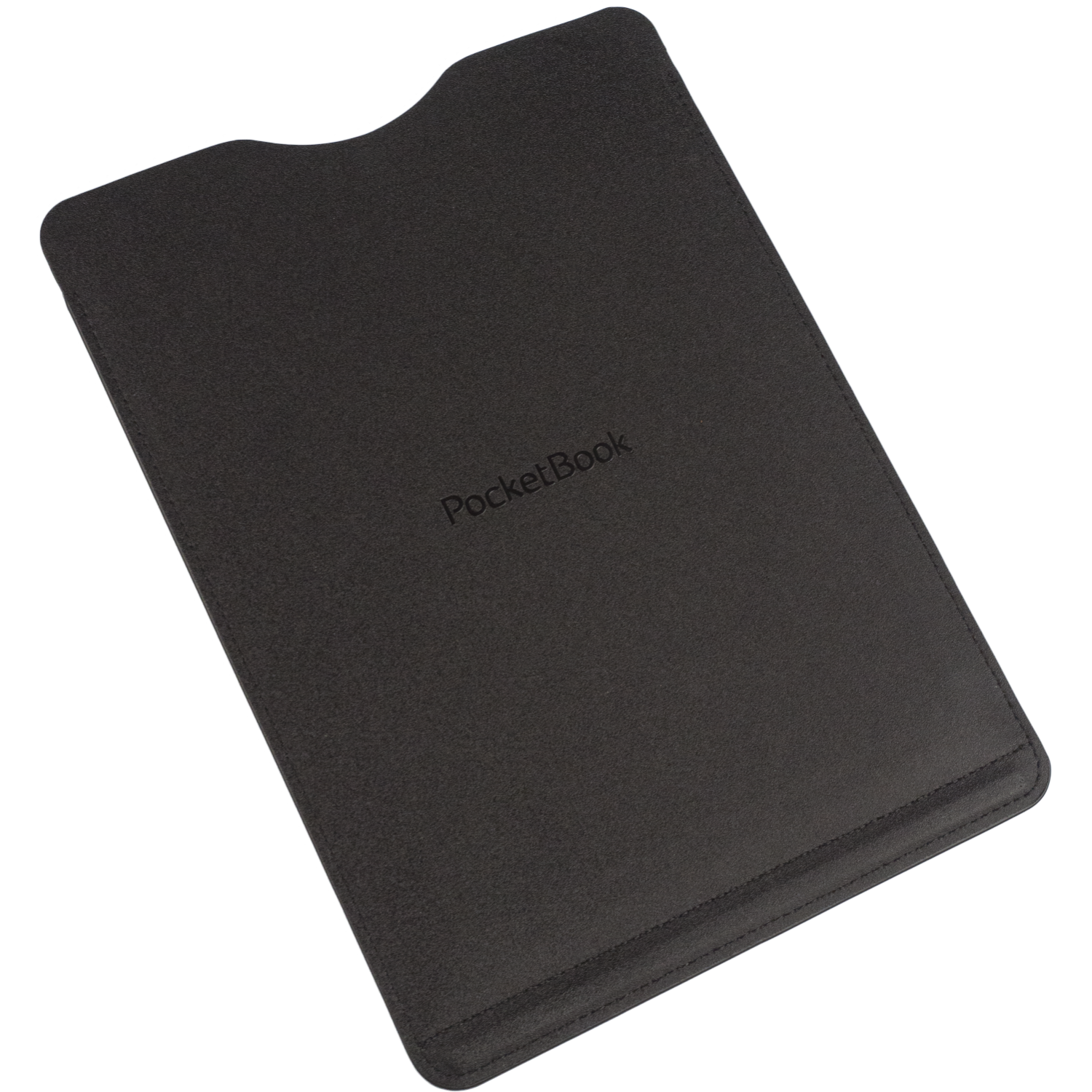 Zwarte tablethoes, met de naam 'PocketBook'. Het is een rechthoekige vorm.