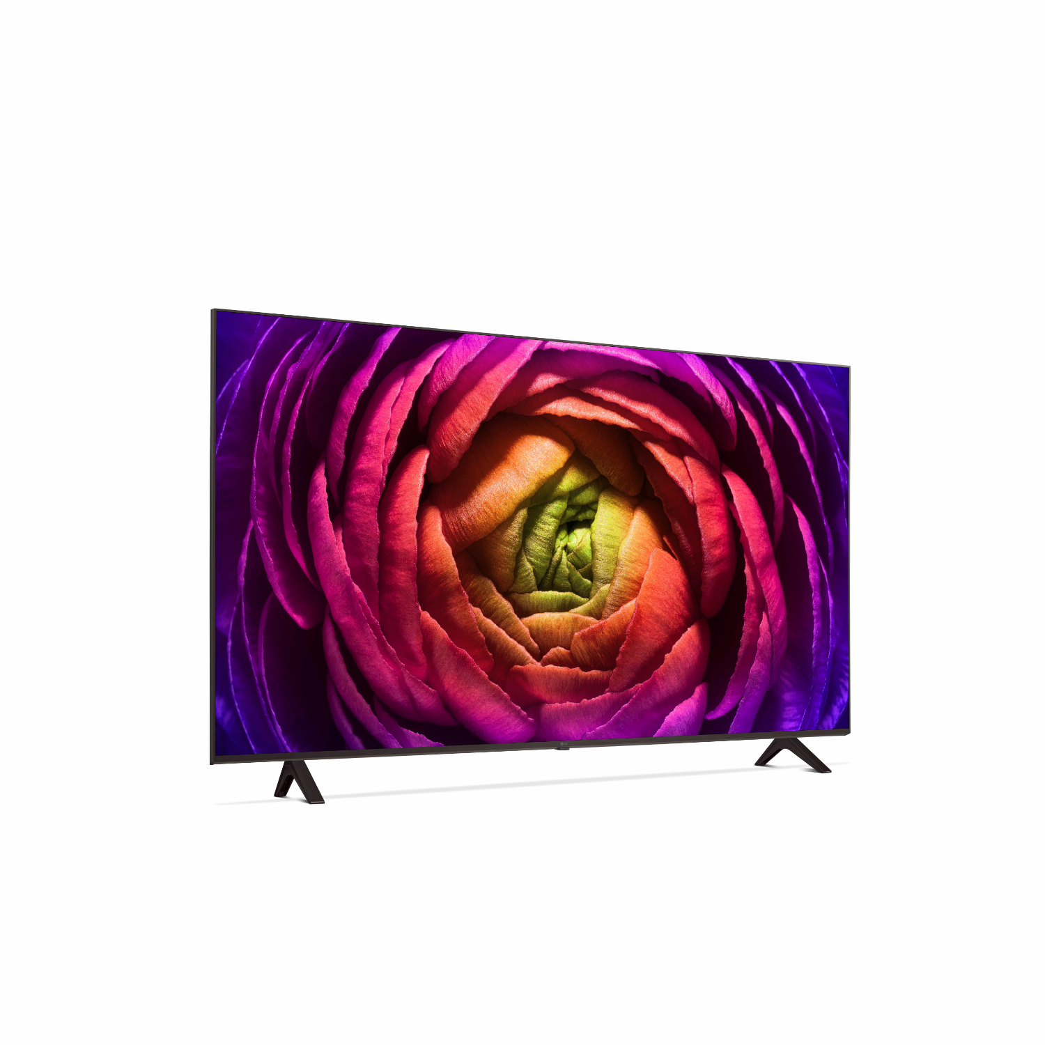Een flatscreen tv met een kleurrijke bloemenweergave.