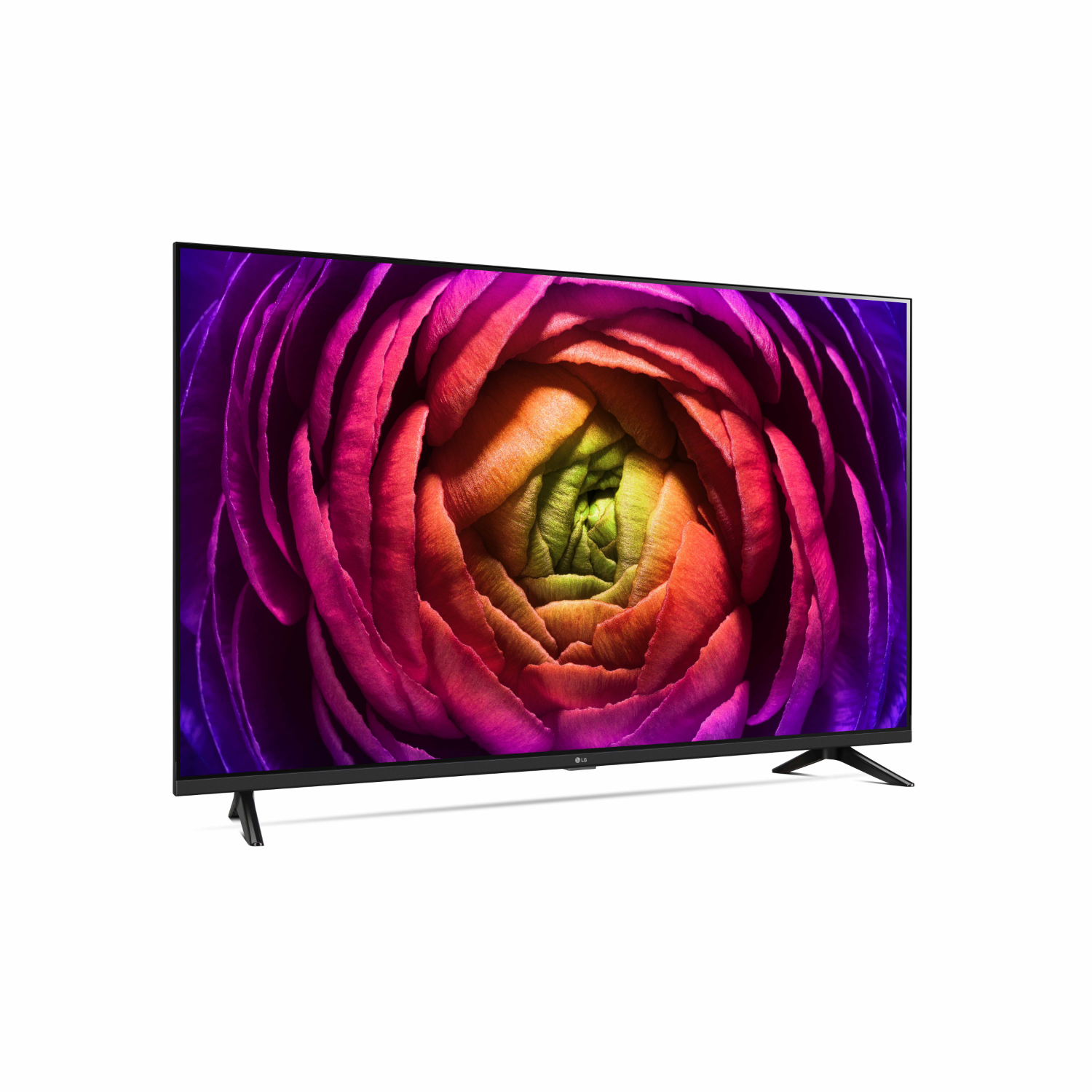 Zwart tv-scherm met een bloemrijke, kleurrijke afbeelding.