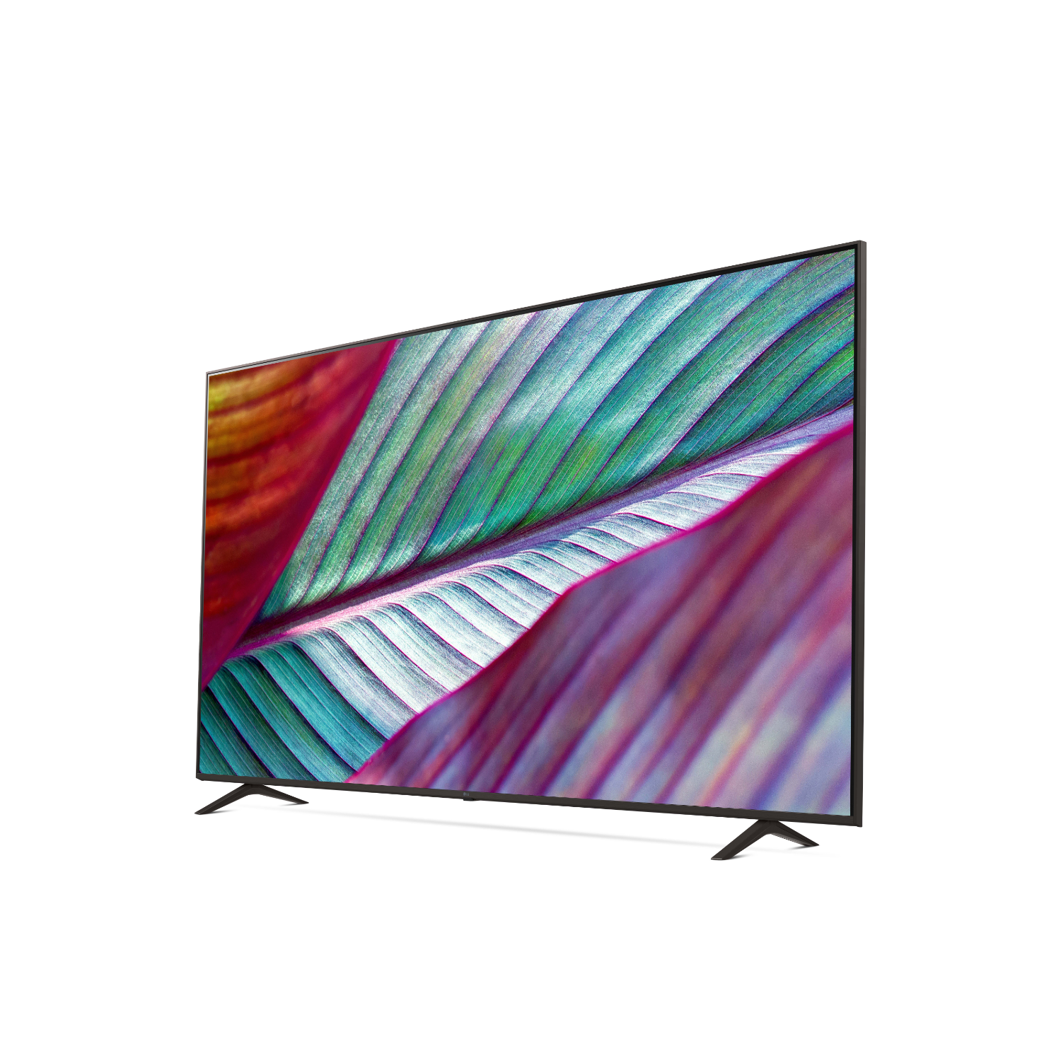 TV, blad afbeelding op scherm, zwarte lijst, witte achtergrond, zijaanzicht.
