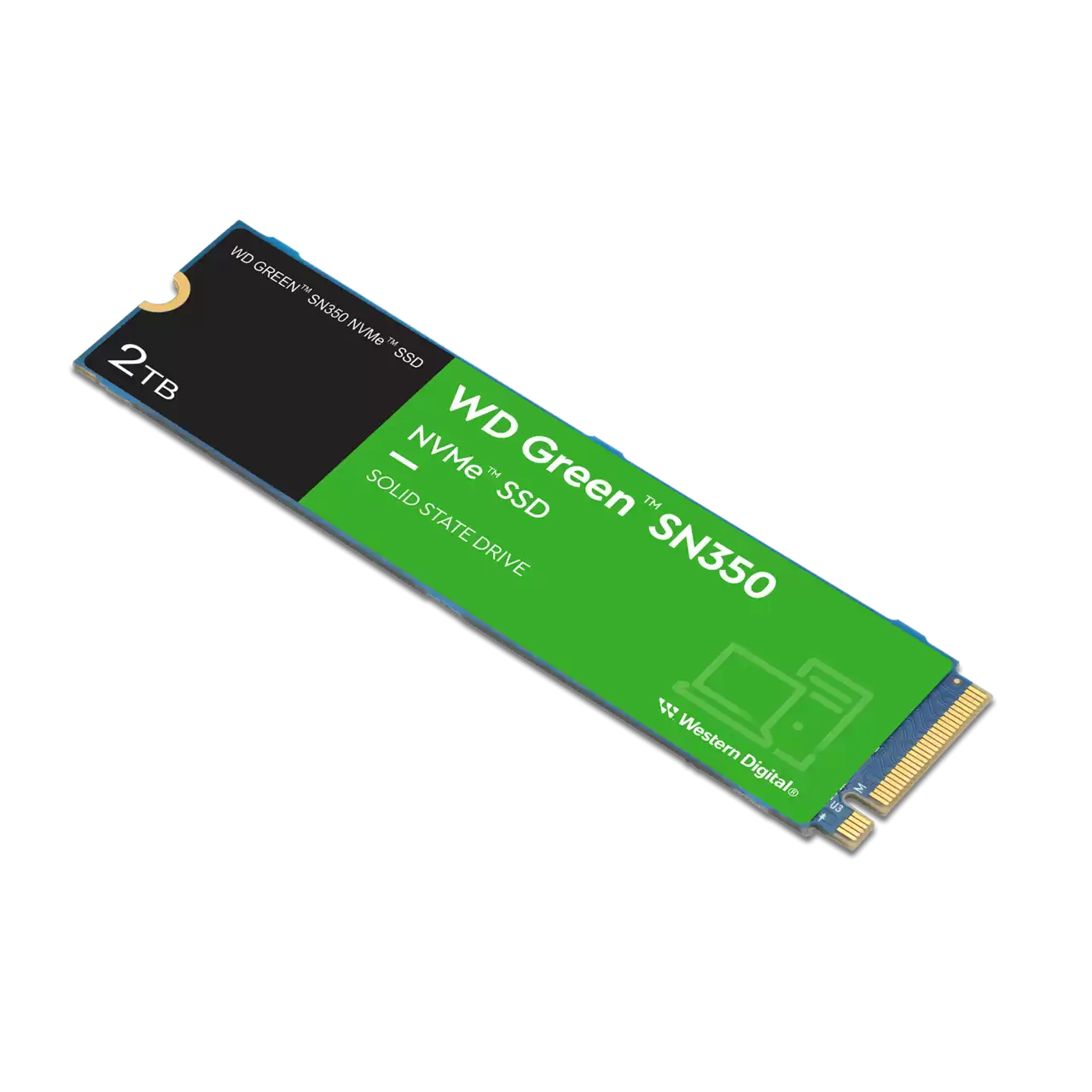 Siyah arka plan üzerinde WD Green 2TB NVMe SSD.