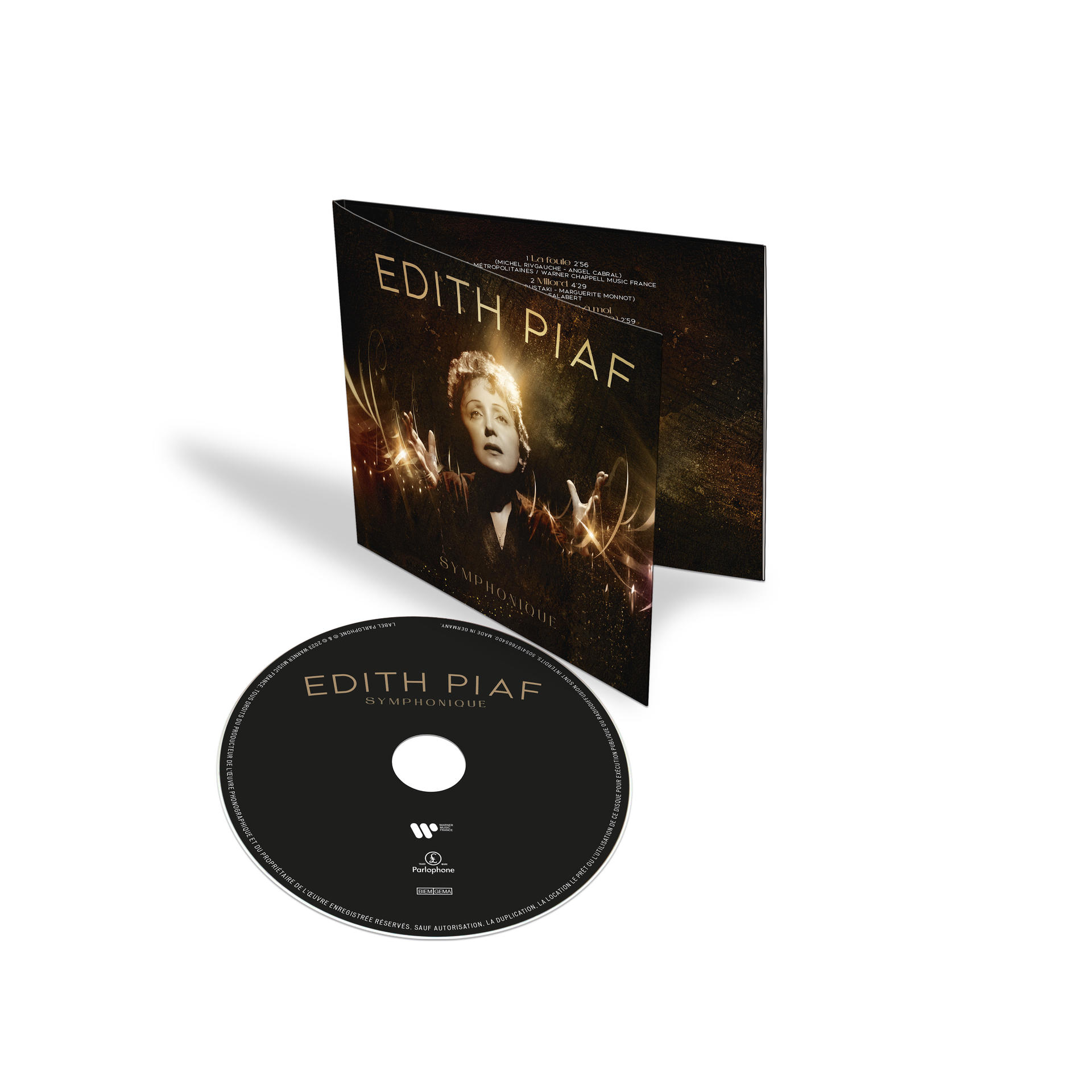 CD-Cover von Edith Piaf Symphonique. CD und Cover auf weißem Hintergrund.