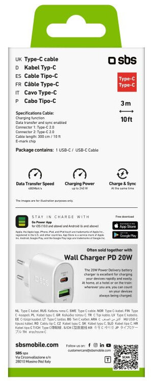 Tył opakowania kabla Type-C z informacjami o produkcie.