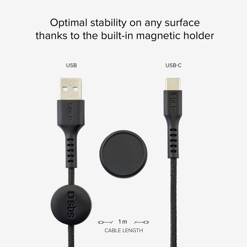 Kable, magnetyczny uchwyt i port USB-C na białym tle.