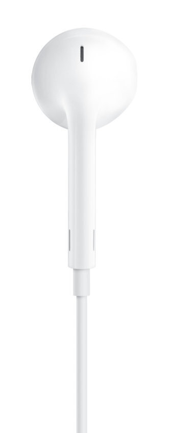 Pojedyncza biała słuchawka. Prosty i czysty design, odizolowany na białym tle.