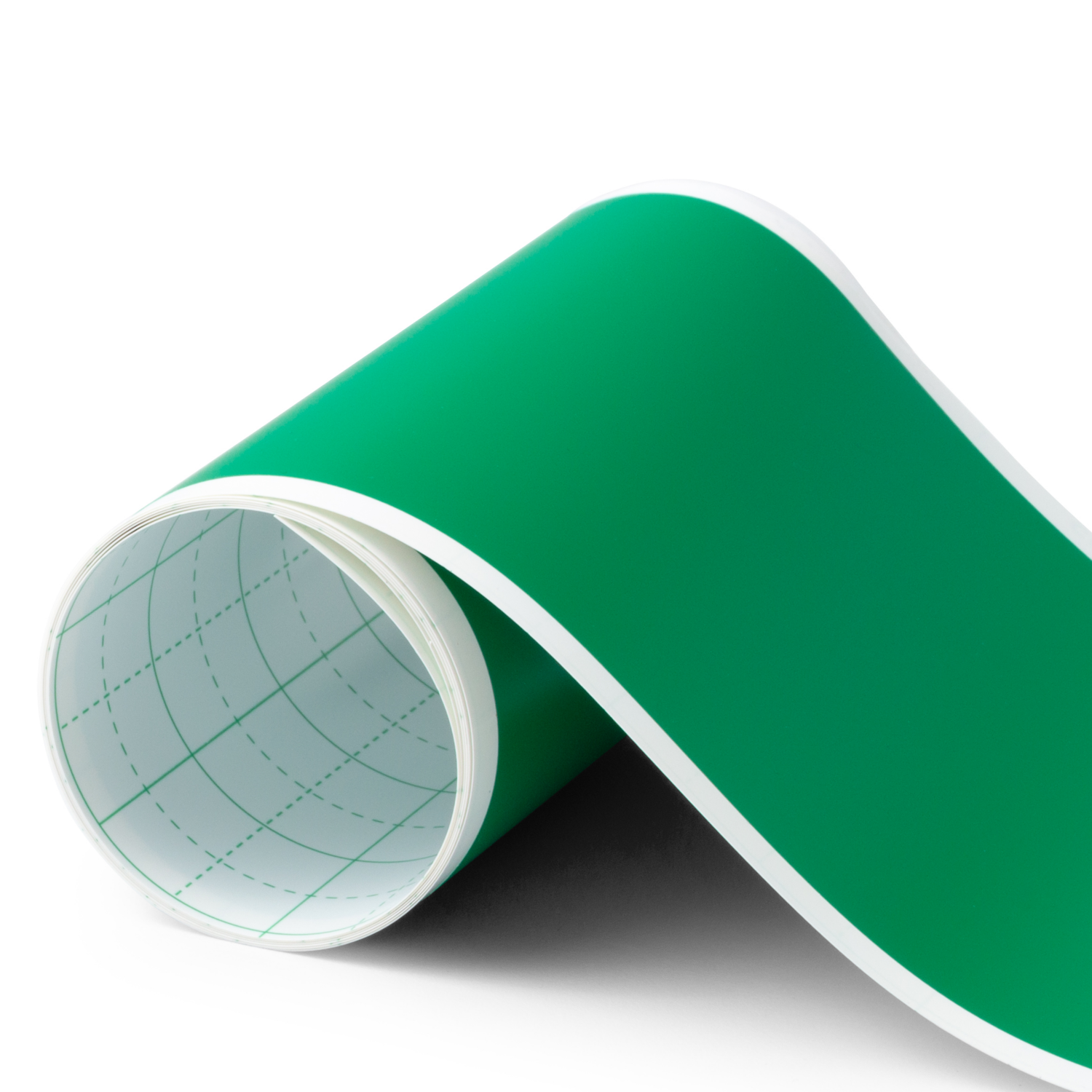 A roll of green vinyl. The inside shows a white grid pattern.