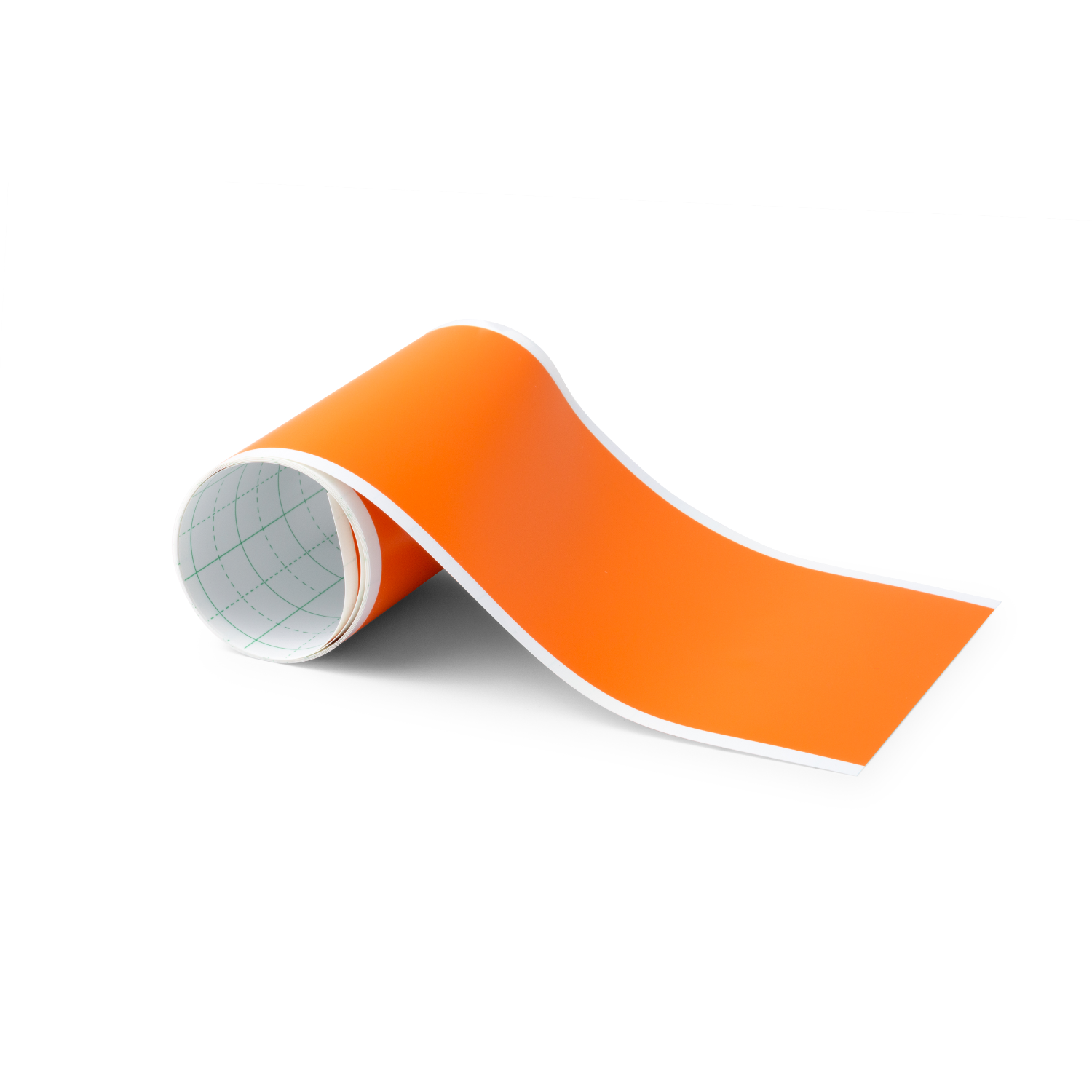 Orange roll of material. The material is partially unrolled. White background.
