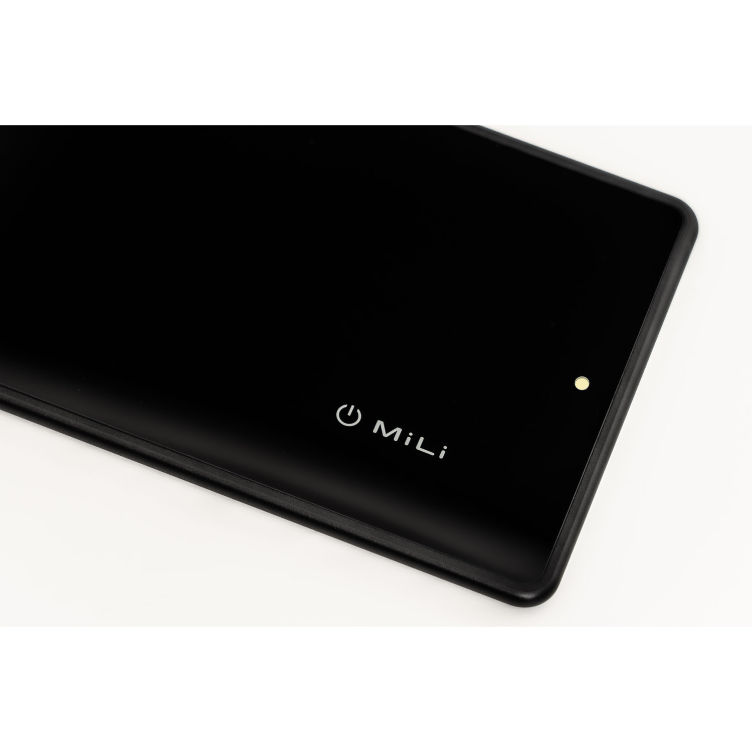Black MiLi power bank with power and charging indicator.